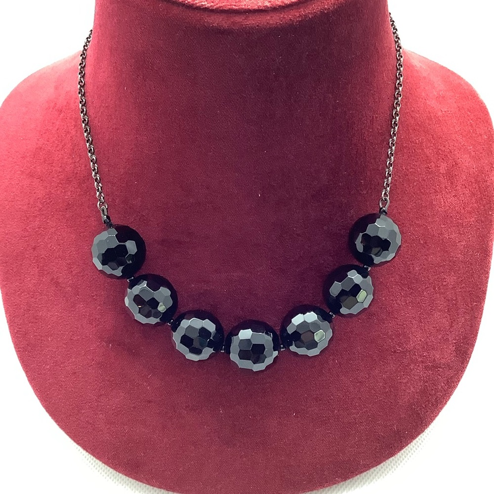 Liz Claiborne Large Black Faceted Statement Necklace